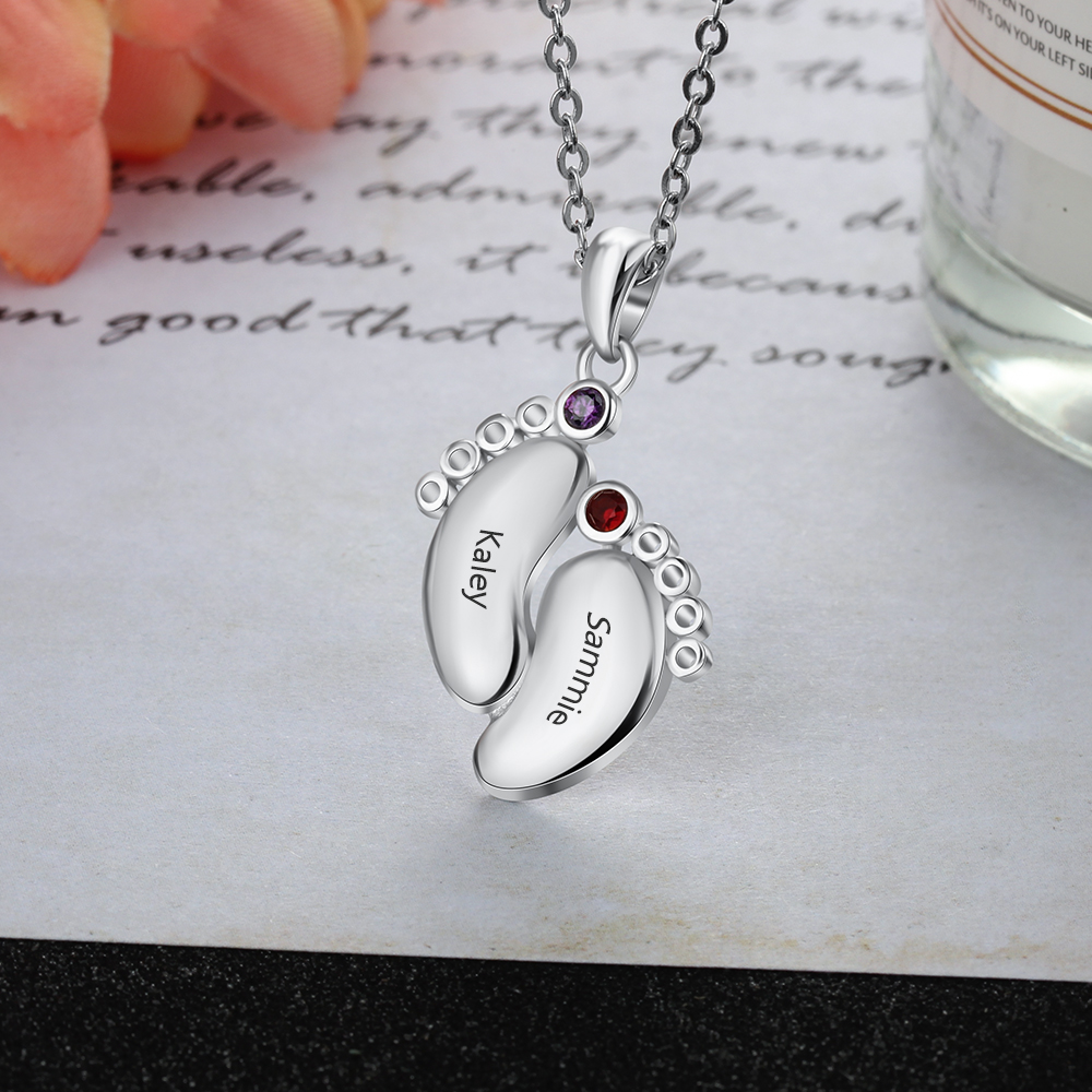 Buy Antiquestreet Personalised Necklace Pendant Engraved Baby feet with  Colorfull glass at Amazon.in