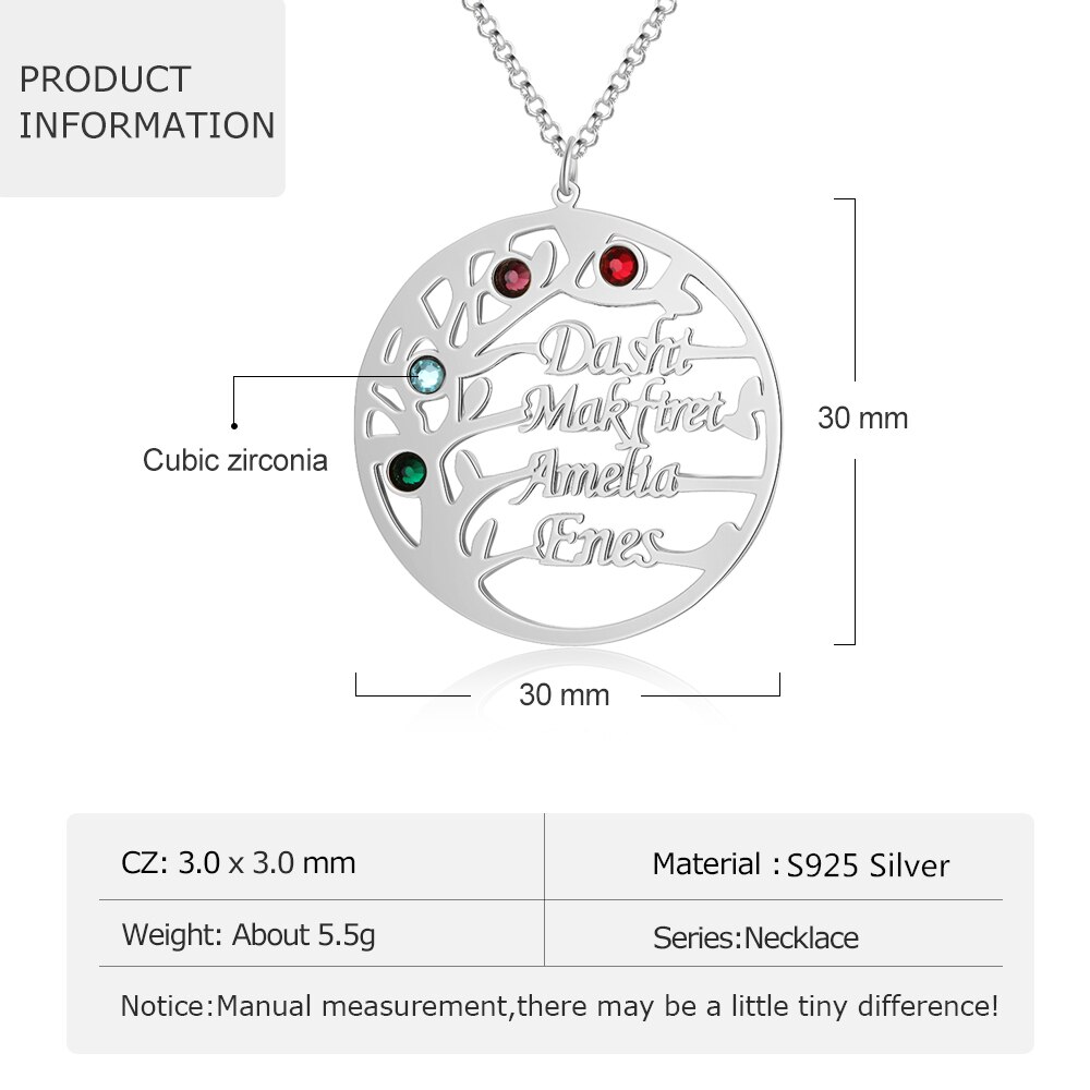 Engraved Family Tree w/ Birthstones Necklace - Mother's Day - Personalized  Jewelry : Amazon.ca: Clothing, Shoes & Accessories