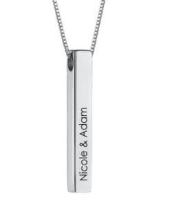Personalized 3d vertical bar necklace in sterling silver