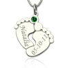 Personalized baby feet necklace with birthstone - Sterling silver