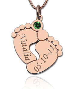 Personalized baby feet necklace with birthstone - Rose gold plated silver