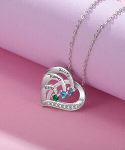 Personalized Heart Necklace for Mom - sterling silver 925 - 3 names