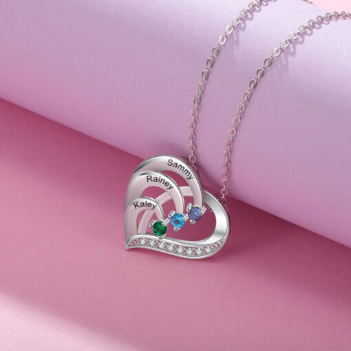 Personalized Heart Necklace for Mom - sterling silver 925 - 3 names