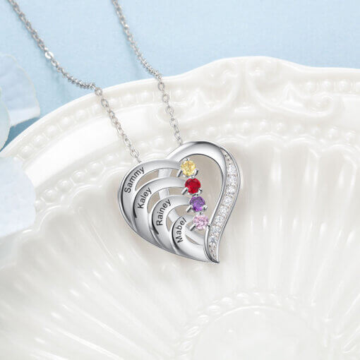 Personalized Heart Necklace for Mom - sterling silver 925 - 4 names