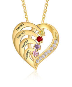 Personalized Heart Necklace for Mom - gold plated silver 925 - 4 names