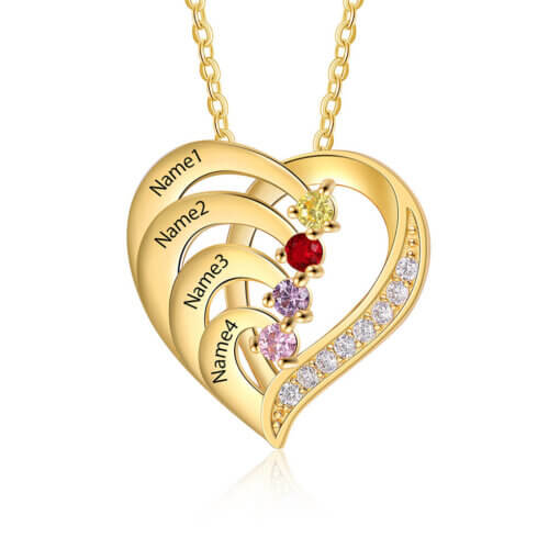 Personalized Heart Necklace for Mom - gold plated silver 925 - 4 names