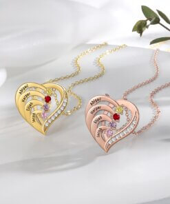 Personalized Heart Necklace for Mom - gold and rose gold plated silver