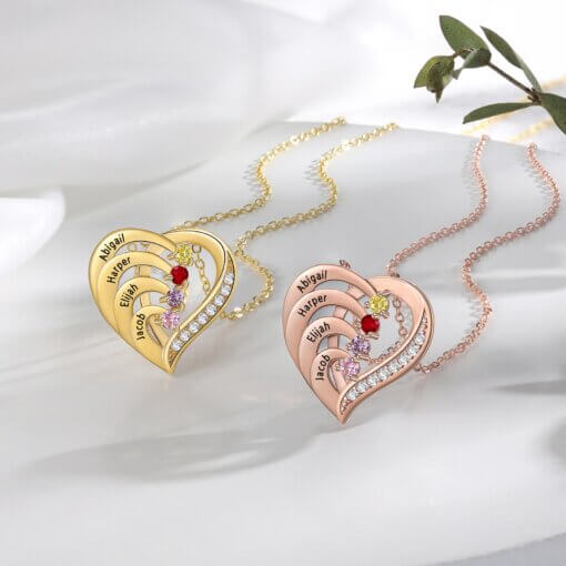 Personalized Heart Necklace for Mom - gold and rose gold plated silver