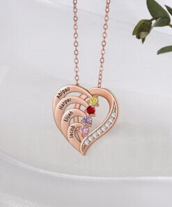 Personalized Heart Necklace for Mom - rose gold plated silver - 4 names