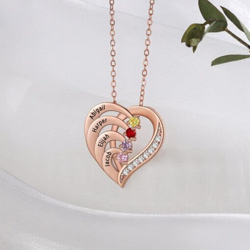 Personalized Heart Necklace for Mom - rose gold plated silver - 4 names