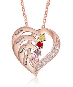 Personalized Heart Necklace for Mom - rose gold plated silver - 4 names