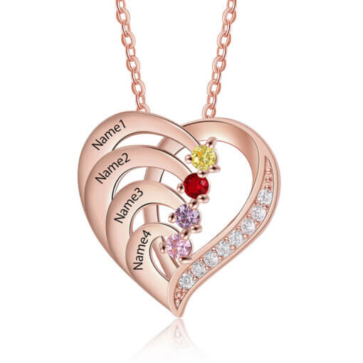 Personalized Heart Necklace for Mom - rose gold plated silver - 4 names