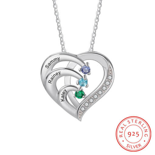 Personalized Heart Necklace for Mom - sterling silver 925 - 3 names