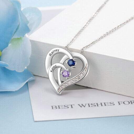 Personalized Heart Necklace for Mom - sterling silver 925 - 2 names