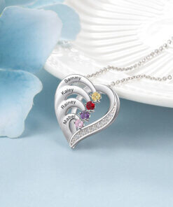 Personalized Heart Necklace for Mom - sterling silver 925 - 4 names