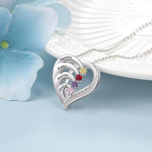 Personalized Heart Necklace for Mom - sterling silver 925 - 4 names