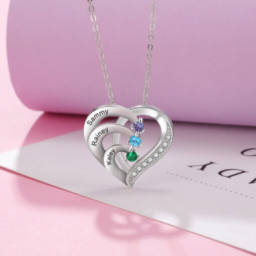 Personalized Heart Necklace for Mom - sterling silver 925 - 3 names