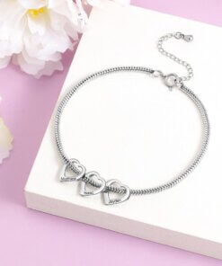 Personalized Heart Charm Chain Bracelet - Silver - 3 Charms - LovelyCustomGift