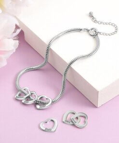 Personalized Heart Charm Chain Bracelet - Silver - LovelyCustomGift