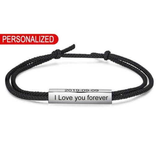 Personalized Rope Bracelet with Engravable Stainless Steel Bar