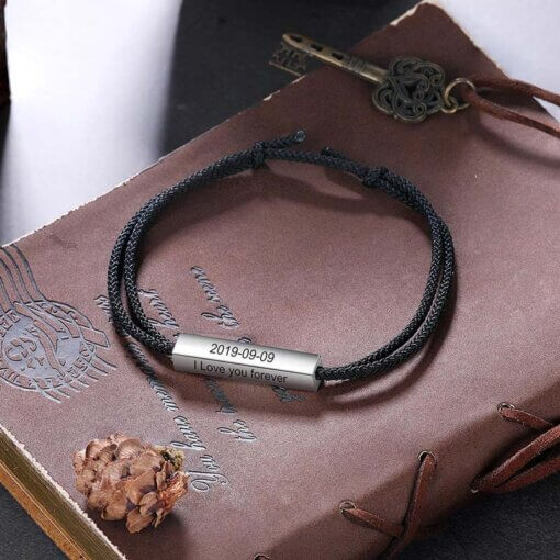 Personalized Rope Bracelet with Engravable Stainless Steel Bar