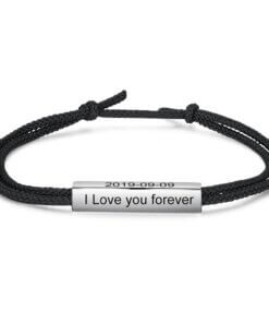 Personalized Rope Bracelet with Engravable Stainless Steel Bar