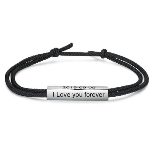 Personalized Rope Bracelet with Engravable Stainless Steel Bar