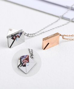 silver and rose gold envelope pendant necklace with letter charm