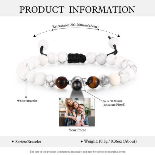 High-Fashion Unisex Accessory with Emotive Photo Projection - White Turquoise Stone Beads