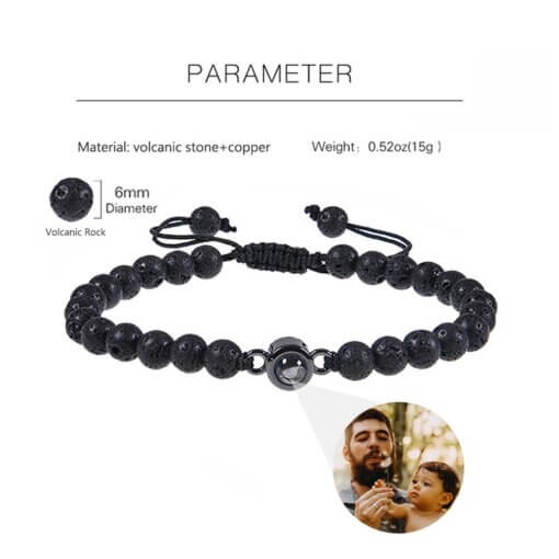 Photo Projection Bracelet - A Perfect Sentimental Gift - Lava Stone Beads