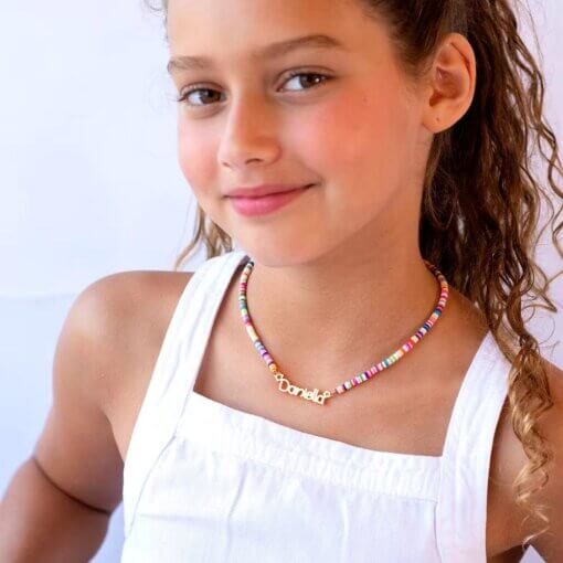 Girls Necklace with Heishi Beads and Adjustable Chain