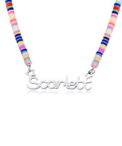 Kids Name Necklace with Customizable Nameplate and Heishi Beads