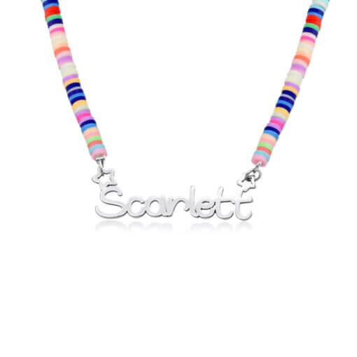 Kids Name Necklace with Customizable Nameplate and Heishi Beads