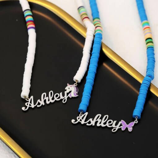 Beaded Name Necklace for Girls with Unicorn Design