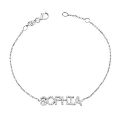 Customizable Name Bracelet in Silver with Sparkling Stones