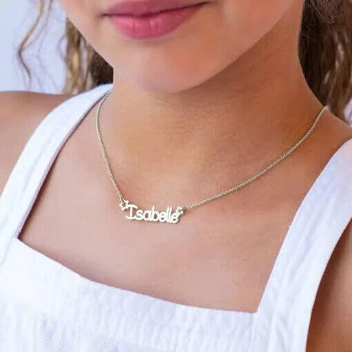 Adjustable chain name necklace for girls in silver