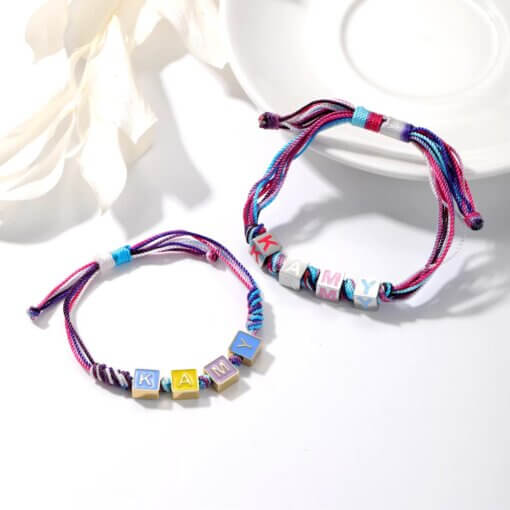 Enamel Name Bracelet for Girls with colorful strings